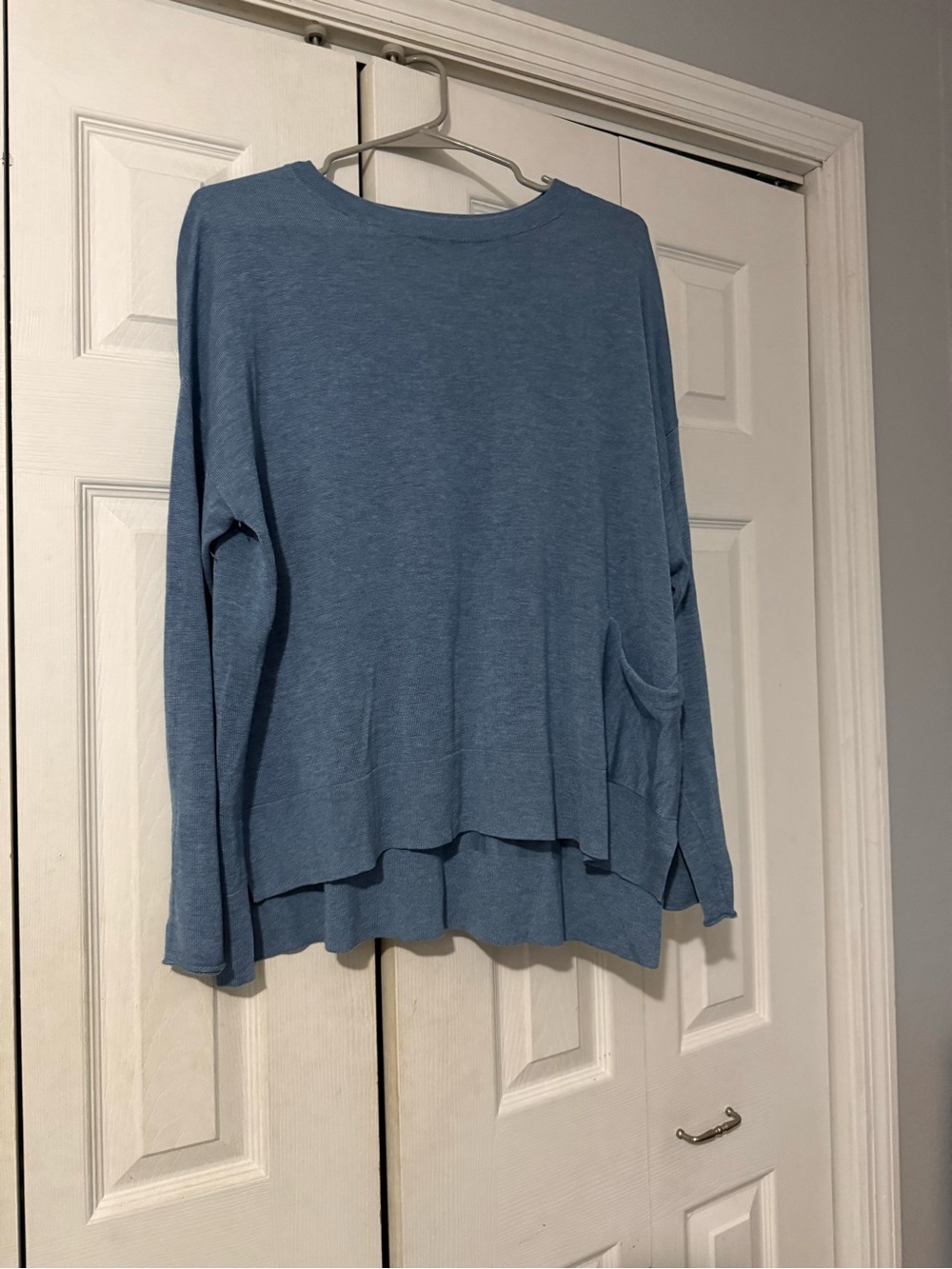 Eileen Fisher Dusty Blue Lightweight Long-Sleeve Pocket Top